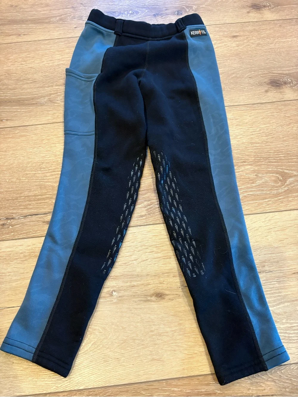 Kerrits Kids Two-Tone Black and Slate Blue Grip Riding Leggings